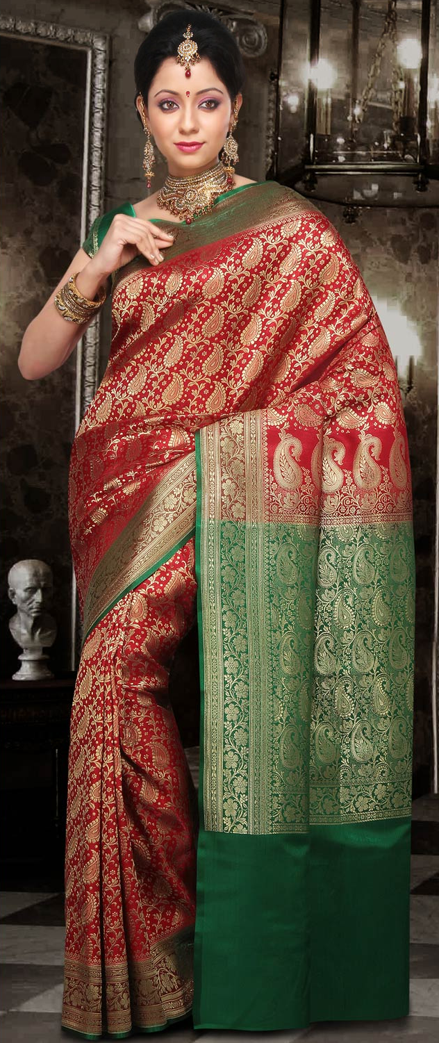 Bridal Banarasi Saree Red And Green