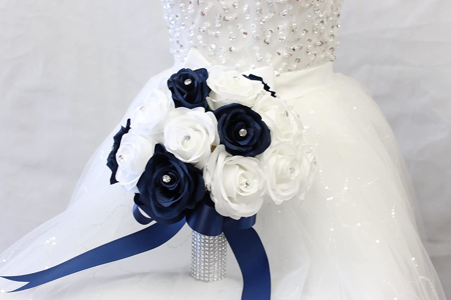 Bridal Bouquet White And Navy Blue