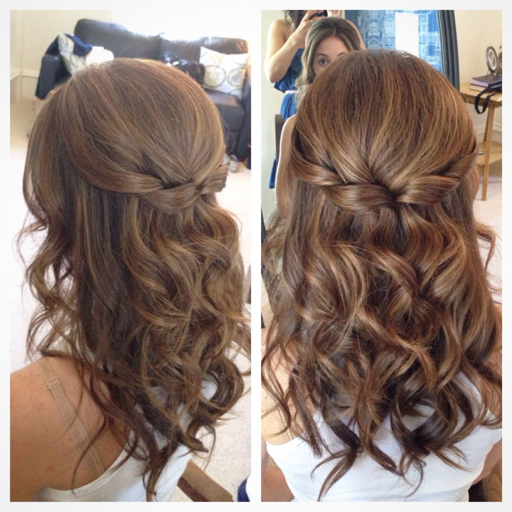 Bridesmaid Medium Length Hair Half Up Half Down Wedding Hairstyles