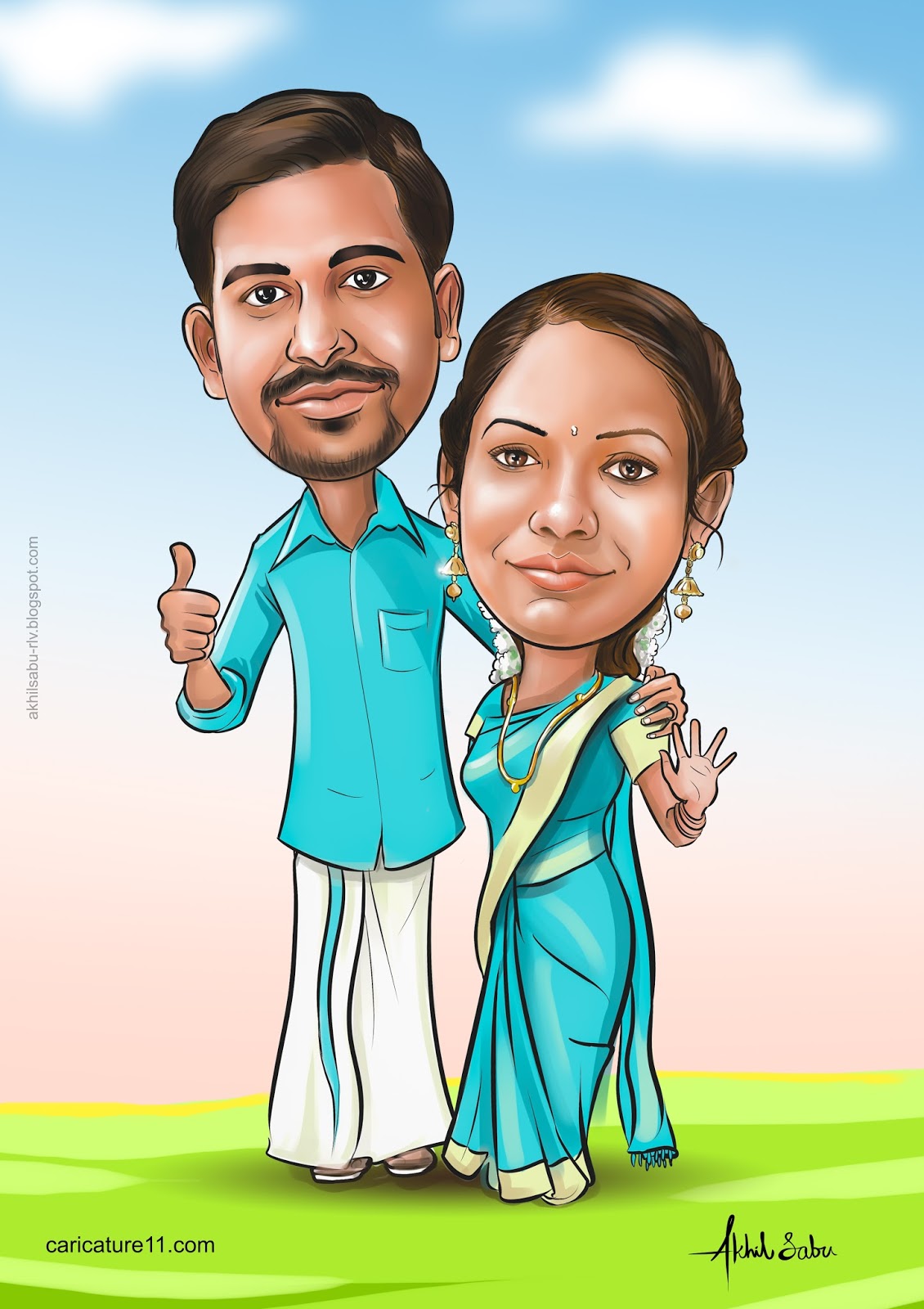 Caricature Couple Wedding Kerala