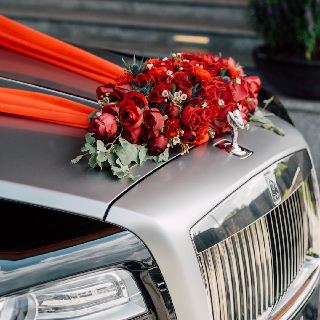 Indian Wedding Car Decoration With Red Rose